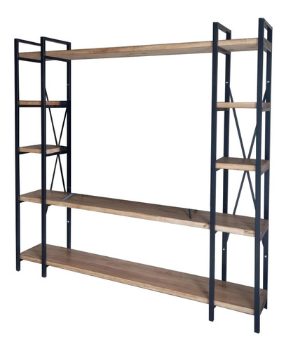 Rack De Tv C/ Columnas En Hierro Y Madera Estilo Industrial