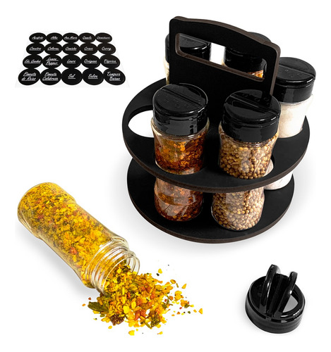 Kit Porta Tempero E Especiarias Com Alça Potes 130ml