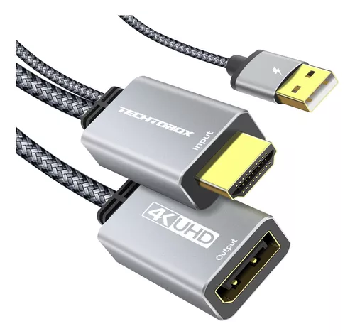 TECHTOBOX Adaptador HDMI a DisplayPort 4K a 60Hz [trenzado, alta velocidad]  HDMI macho a DP hembra Cable convertidor compatible con tarjeta gráfica de