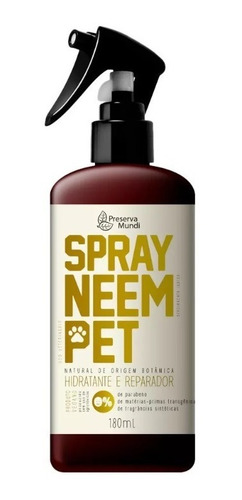 Spray Neem Pet Natural Hidratante E Reparador, Flores & Ervas Para Pets 180ml  Preserva Mundi