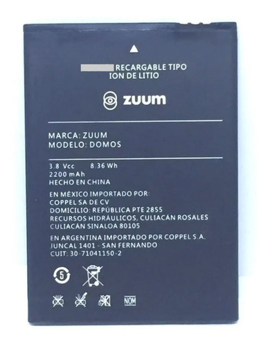 Pila Bateria Zuum Domos 2200 Mah Original Nueva Garantizada