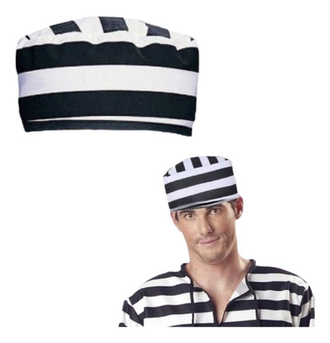 Gorro Preso Carcel Disfraz Cotillon Fiesta Blanco/ Negro X10