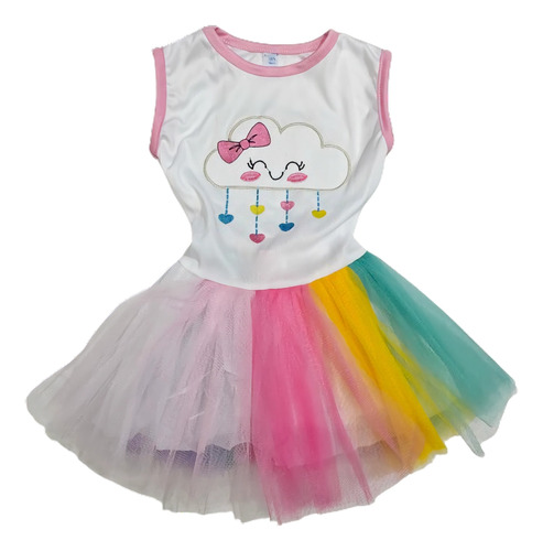 Vestido Disfraz Nube Tutu Manga Corta