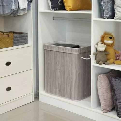Cesto Plegable Para Ropa De Bambú Gris