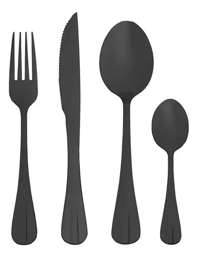Faqueiro Jogo De Talheres 24 Peças De Aço Inox Positano Lyor Cor Preto