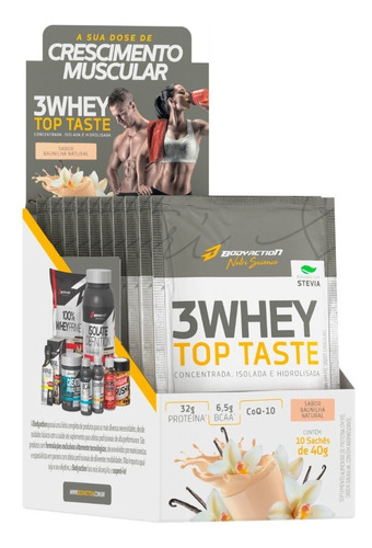 Whey 3w Top Taste 10 Sachês 40g Blend Proteico Bodyaction Sabor Baunilha