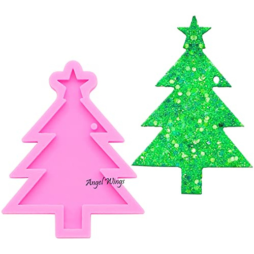 Super Shiny Christmas Trees Shape Keychain Resin Molds Silic