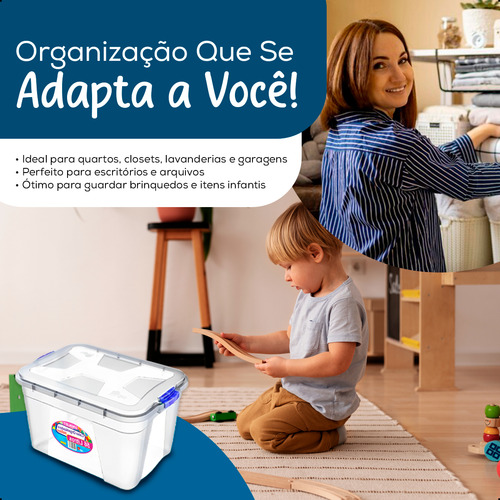 Kit 6 Caixas 56l Organizadora Multiuso Com Tampa Trava