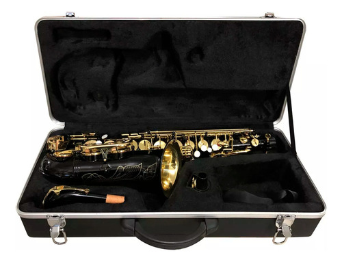 Saxofón Alto Silvertone Slsx020 Negro Llaves En Dorado Color Negro Laqueado