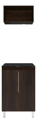 Cocina Integral Con Gabinete Inferior Y Alacena Decomobil Color Parota - Mármol Negro