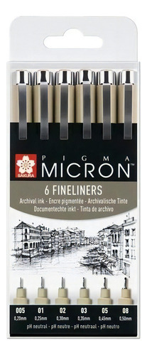 Sakura Pigma Micron 6 Microfibras Negras Set