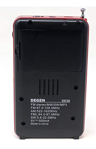 Imagen 5 de 7 de Radio Degen De36 am Fm Onda Corta Sd Mp3 Recargable §