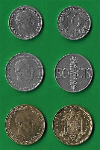 Grr-3 Monedas España 10, 50 Céntimos Y 1 Peseta 1959-1966 