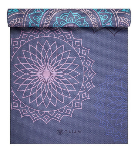 Tapete Yoga Mat Gaiam Premium Pvc Estampado Reversible 6mm Color Violeta Azul