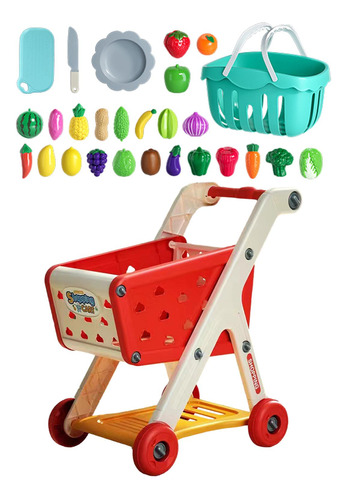 Juego De Carrito De Compras Para Niños, Juguetes Rojo