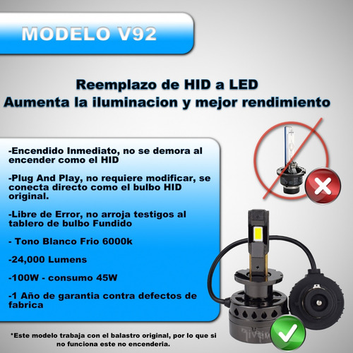 V92 Conver Bulbo Xenon Hid Led Nissan Rogue 2011 D2r