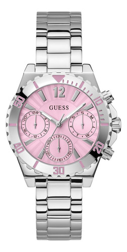 Reloj Guess Sugar Para Dama Correa Plateado Bisel Plateado Fondo Plateado