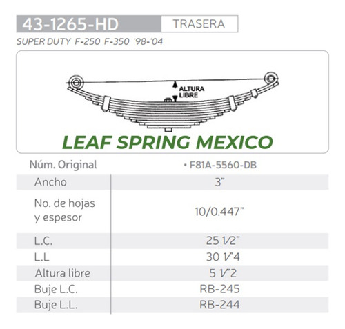 Muelle Camioneta Ford F250, F350, Sd