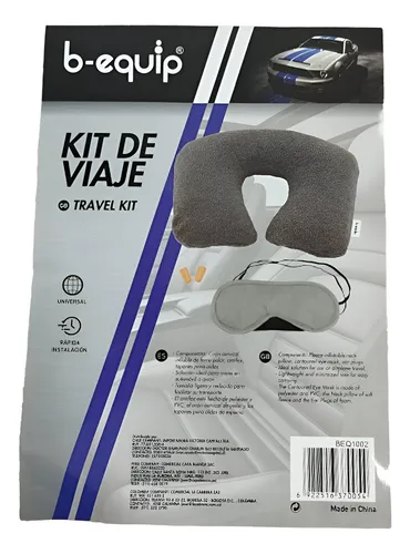 Kit Viaje Descanso Almohada Cuello Tapa Ojos Tapa Oidos Color Gris Oscuro Diseño De La Tela Rayas