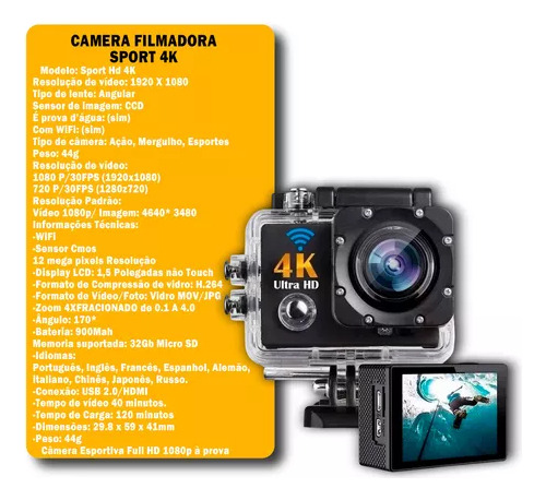 Imagem 3 de 7 de Câmera Filmadora Action Pro 4k Sports Ultra-hd Wi-fi Control