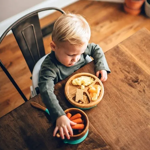 1 juego de silicona para bebé, cuenco de alimentación de bebé, platos de  aprendizaje, ventosa, antideslizante, de madera