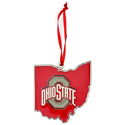 Ohio State Buckeyes State Shape Metal Christmas Ornamen...