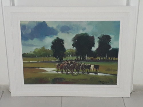 2094- Athayde Lopes. Ost 87x68cm Com Moldura- Boiada - (Usado)