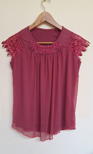 Blusa Con Perlas Y Encaje Tallas S Y M Nueva Importada Stock