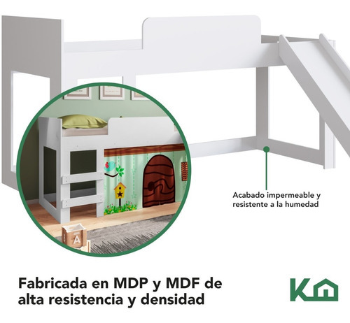 Cama Individual Resbaladilla Tobogán Mini Loft Kingshouse Color Blanco