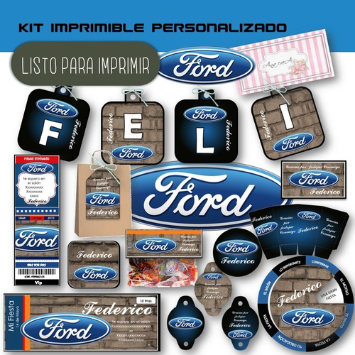 Kit Imprimible Ford Marca De Autos Mod.1 Personalizado Deco