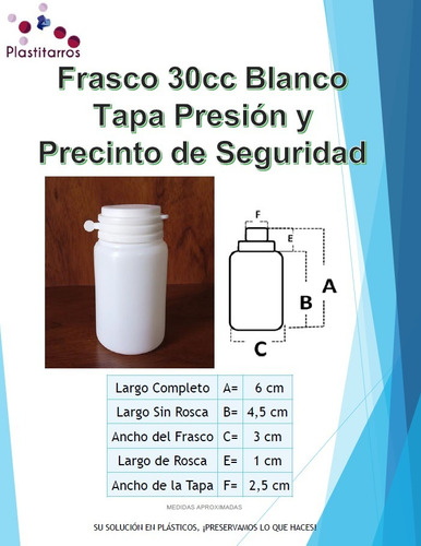 Frasco 30 Cc Blanco Con Tapa Presión Y Precinto De Seguridad