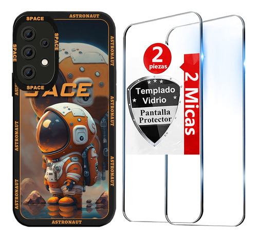 Funda Para Samsung A53 5g Silicona Astronauta Case + 2 Micas