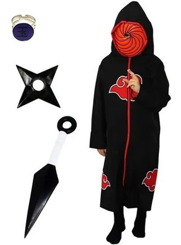 Cosplay Naruto Manto Akatsuki Tobi Kunai Mascara Anel A24