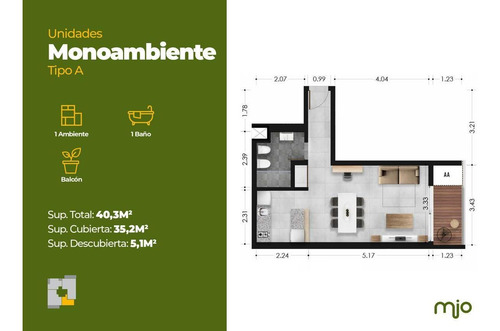 Imagen 8 de 9 de Monoambiente Al Contrafrente C/balcon - Granadero Baigorria Botania Condominio