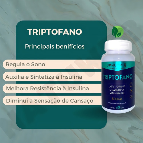 Triptofano 500mg C/ L-carnitina E Vitamina B3 - 60 Cápsulas Sabor Sem Sabor