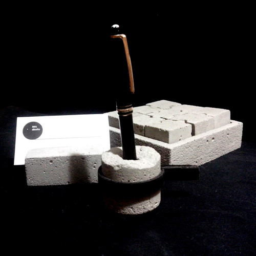 Portalapices Lapicera Cemento Cuerina Minimalista Escritorio