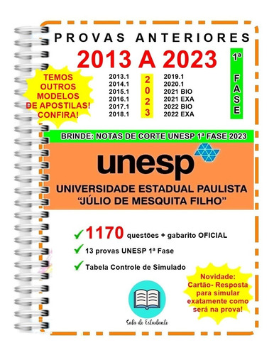 Unesp 1 Fase 1170 Questões Vestibular Provas 2012 A 2022 +gabarito Oficial