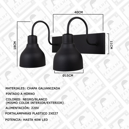 Imagen 2 de 7 de Lampara Aplique Pared 2 Luces Industrial Vintage Apto Led