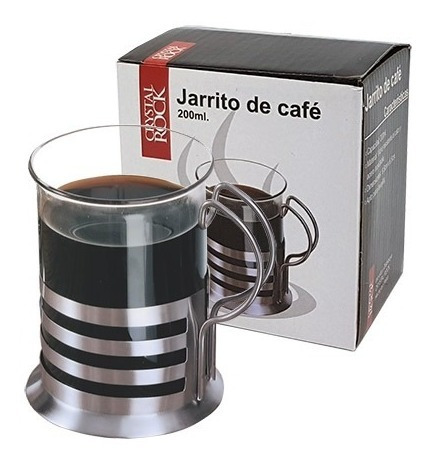 Set 12 Jarros Pocillo Cafe 200ml Base Acero Vidrio Capucchin