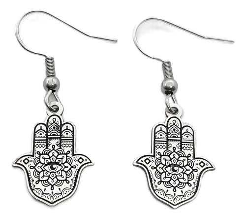 Aros Mano De Fátima Jamsa Hamsa Plata 925 Plata 925