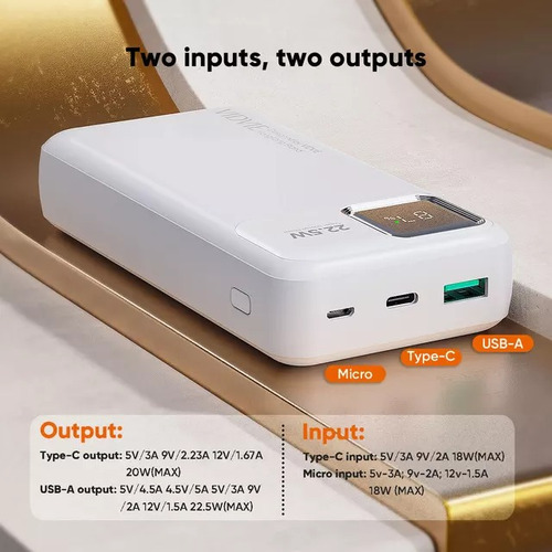 Imagen 4 de 5 de Power Bank Vidvie 20000 Mah Carga Rápida 22.5w