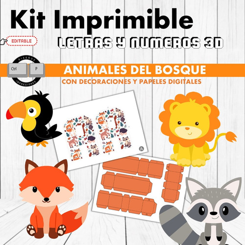 Pack Imprimible Letras Y Números 3d - Editables Animales