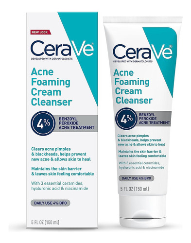 Crema Acné Foaming Cream Cleanser CeraVe día/noche para piel acneica de 150mL