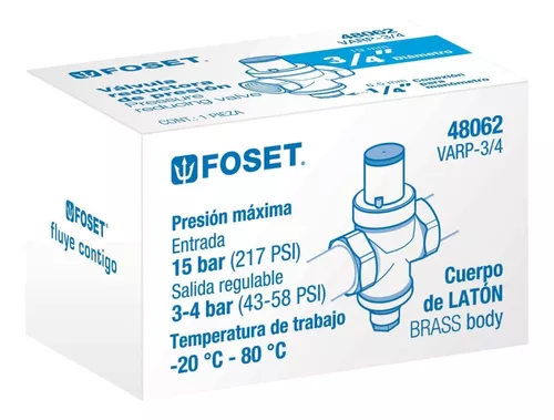 Válvula Reductora Regulador Presión Agua 3/4'' Foset 48062