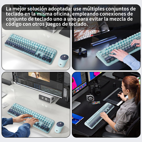 Kit Teclado y Mouse Inalámbrico FD EK8870 USB para Laptop Pc en Color Azul Índigo Idioma Inglés US QWERTY