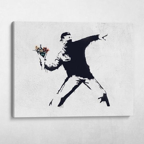 Cuadro-lanzador De Flores Banksy Street Art-70x90cm Uhd