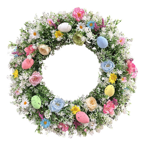 Corona De Pascua De Primavera Con Huevos Y Flores Decoración