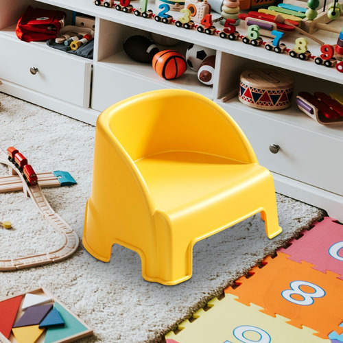 Taburete Pequeño Con Respaldo, Reposapiés, Amarillo
