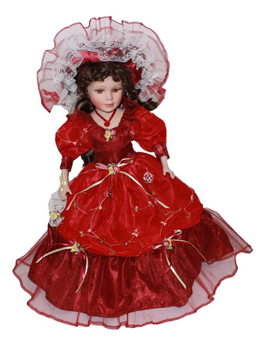 40cm Cerámica Lady Doll De Encaje Rojo Coleccionable