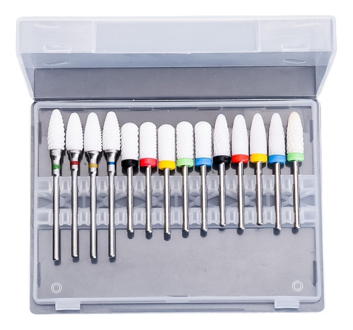 Kit 14 Broca De Ceramica Para Unhas + Estojo Organizador